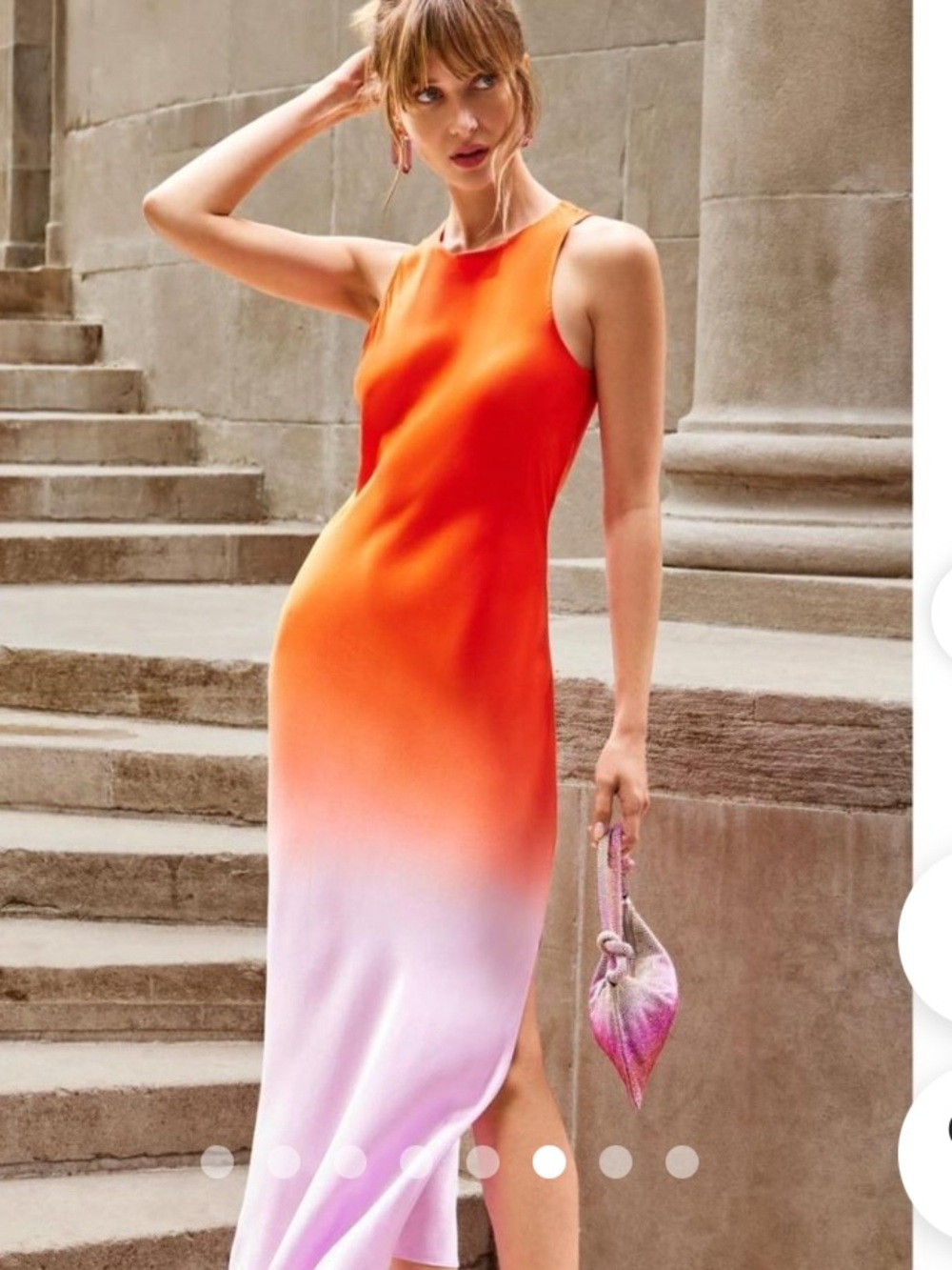 Frame Dip Dye Bias Cut Silk Orange to Lavender Ombre Dress